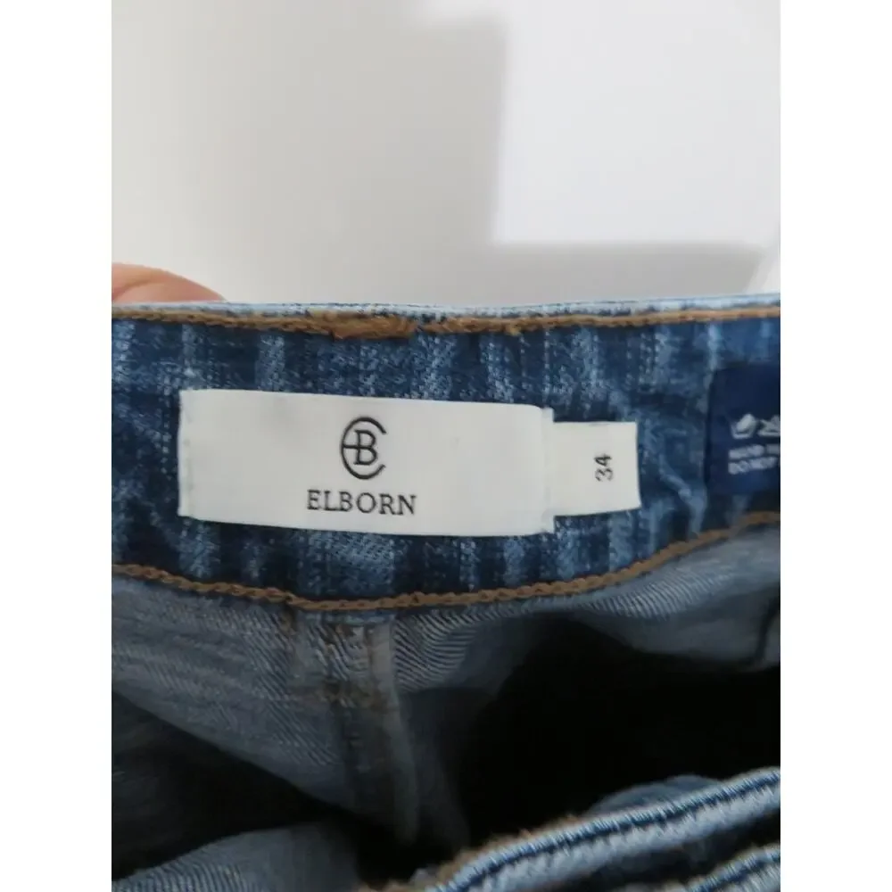 ELBORN Sz 34/S/26 High Blue Rise Straight Leg Jeans Premium Denim Parisian Style
